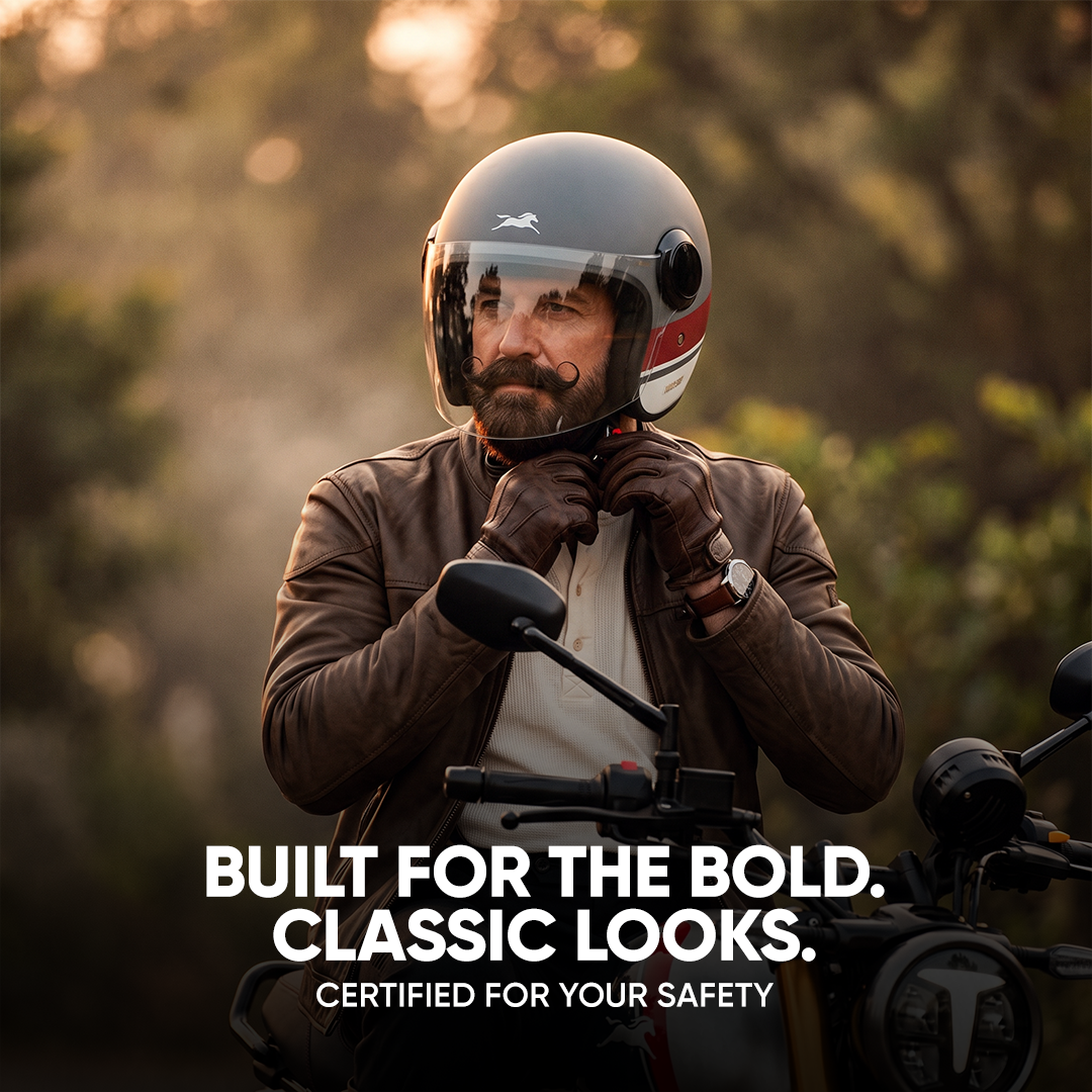 TVS Silk Route Helmet for Men & Women | Vintage Open Face Helmet with Clear Visor | ISI & DOT Certified | ABS Shell | EPS Liner | Retro Stylish Helmet for City & Highway Riding